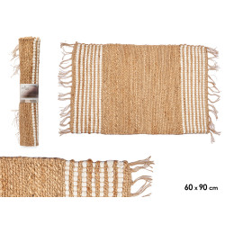 TAPIS RAYÉ BLANC ET NATUREL 60 X 90 CM