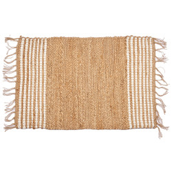 TAPIS RAYÉ BLANC ET NATUREL 60 X 90 CM