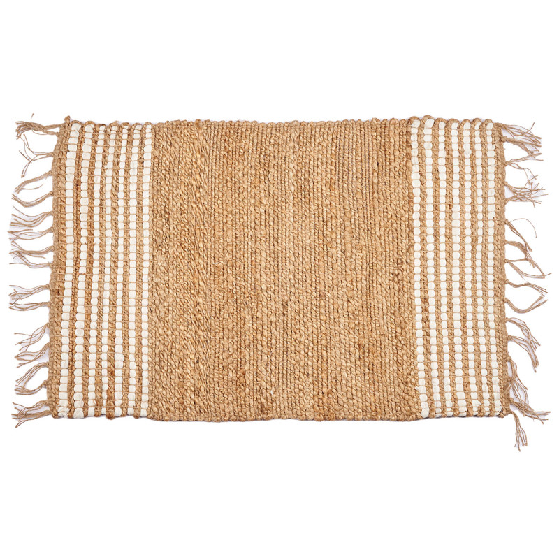 TAPIS RAYÉ BLANC ET NATUREL 60 X 90 CM