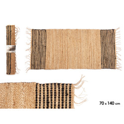 TAPIS RAYÉ NOIR ET NATUREL 70 X 140 CM