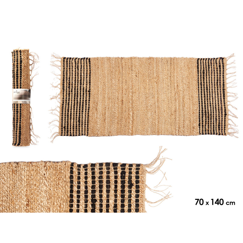 TAPIS RAYÉ NOIR ET NATUREL 70 X 140 CM