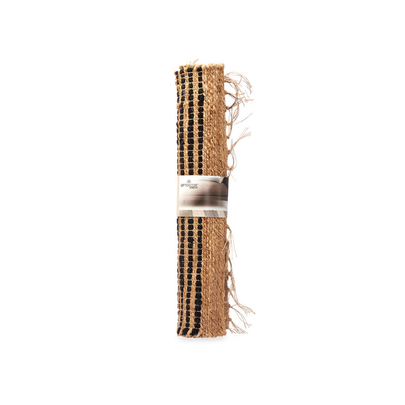 BLACK AND NATURAL STRIPED CARPET 70 X 140 CM