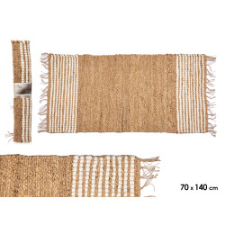 TAPETE NATURAL RISCAS BRANCAS 70 X 140 CM