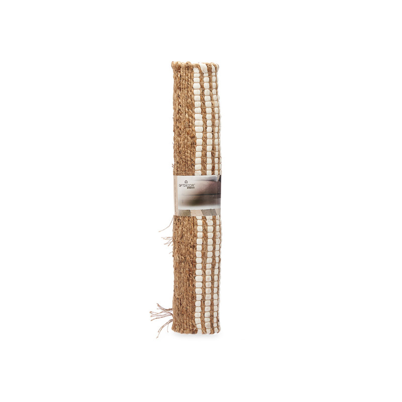 TAPETE NATURAL RISCAS BRANCAS 70 X 140 CM
