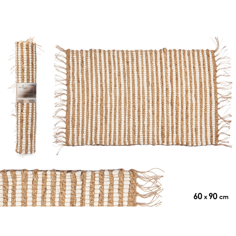 ALFOMBRA NATURAL BLANCA DOBLE RAYAS 60 X 90 CM
