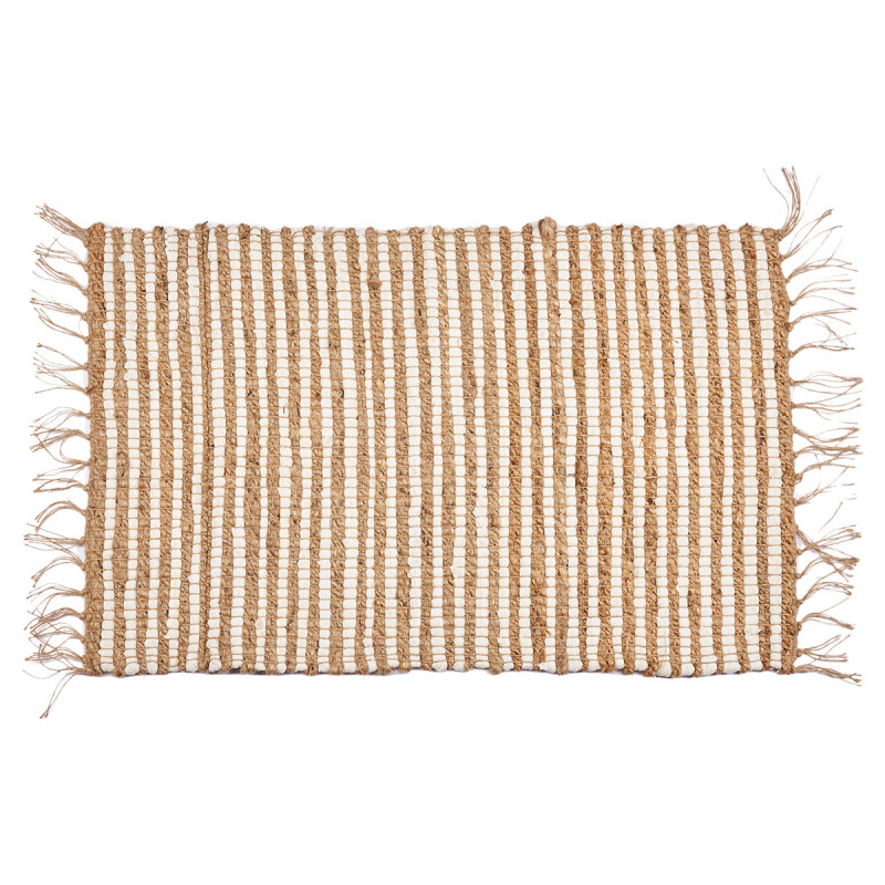 TAPIS À DOUBLE RAYURE BLANC ET NATUREL 60 X 90 CM
