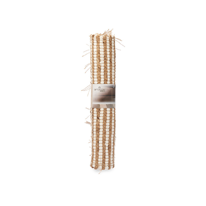 WHITE AND NATURAL DOUBLE STRIPED CARPET 60 X 90 CM