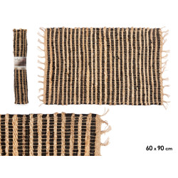 TAPIS À DOUBLE RAYURE NOIR ET NATUREL 60 X 90 CM