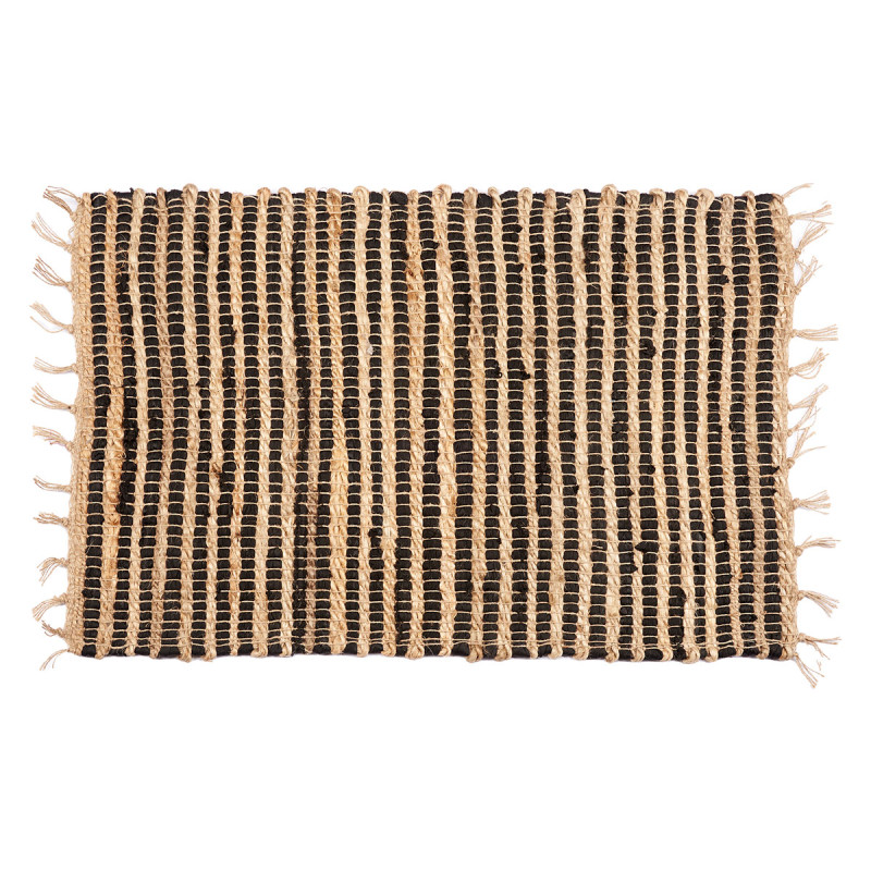 TAPIS À DOUBLE RAYURE NOIR ET NATUREL 60 X 90 CM