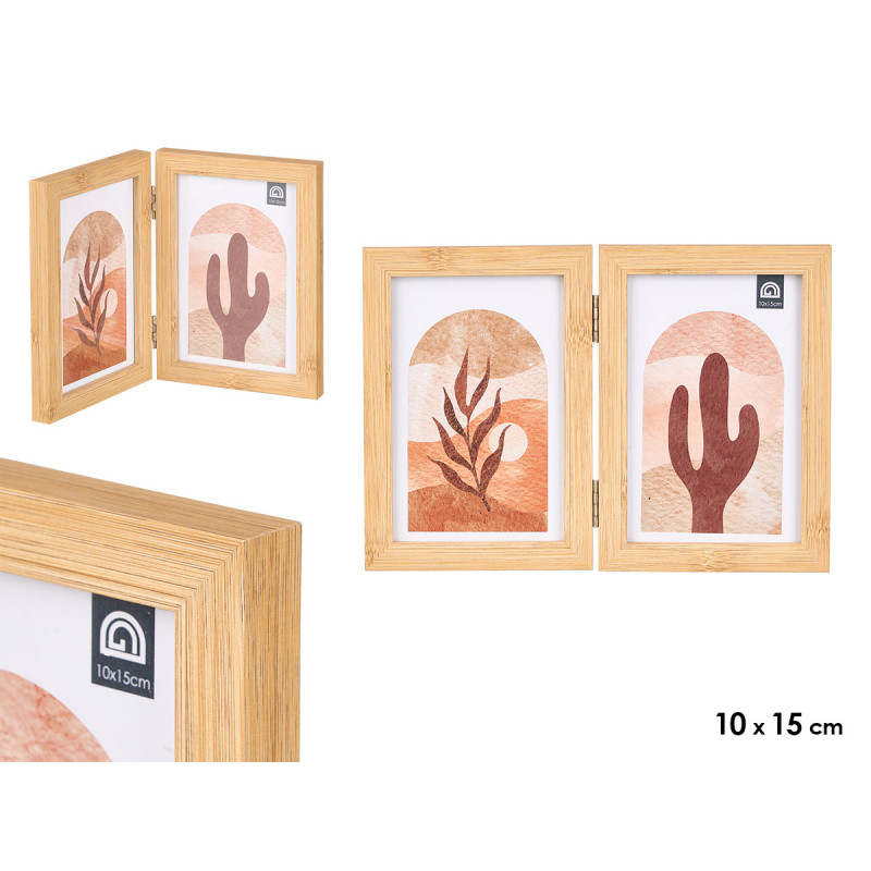 DOUBLE PHOTO FRAME BAMBOO EFFECT 10X15