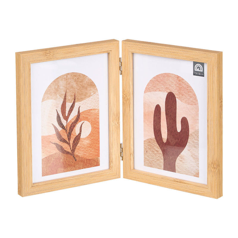 DOUBLE PHOTO FRAME BAMBOO EFFECT 13X18