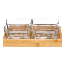 PLATEAU BAMBOU 4 BOLS VERRE
