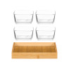 4 GLASS BOWLS BAMBOO TRAY