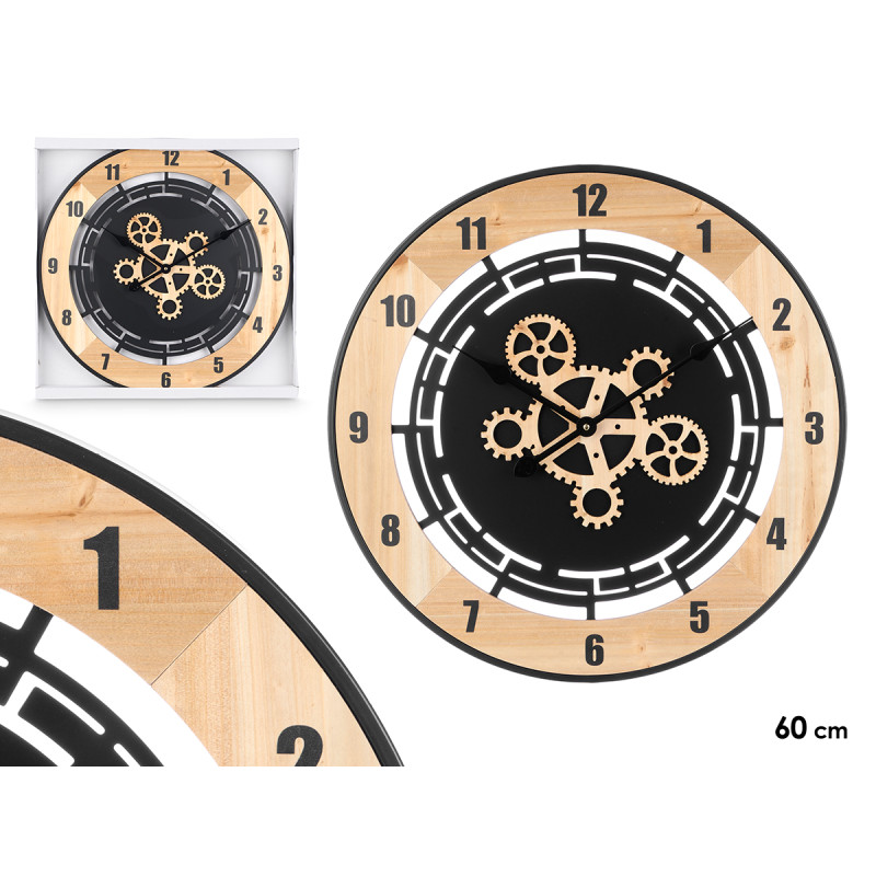RELOJ PARED ENGRANAJE MADERA 60 CM