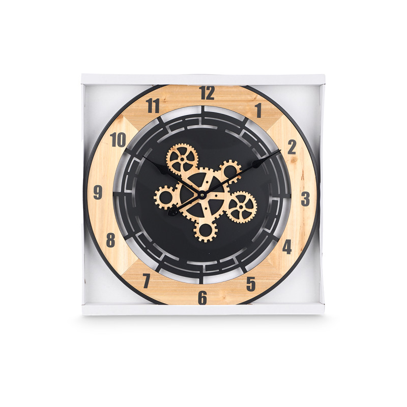 HORLOGE MURALE ENGRENAGE BOIS 60 CM
