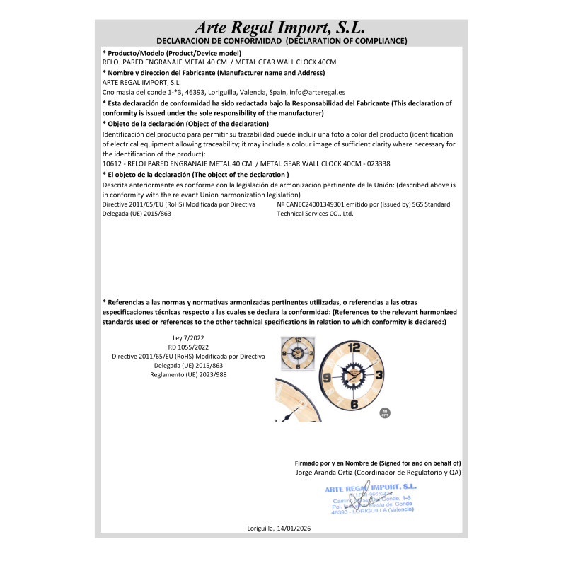 RELOGIO DE PAREDE ENGRENAGEM METAL 40CM
