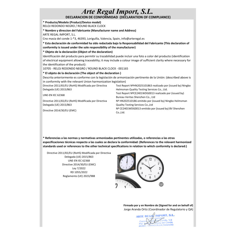 HORLOGE ROND NOIR