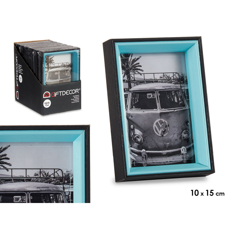 PORTEPHOTOS BOIS 10X15 NOIR ET BLEU