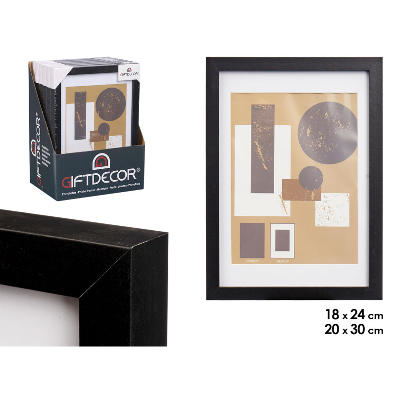 PORTAFOTO PARED MADERA PASPARTU 18X24CM NEGRO