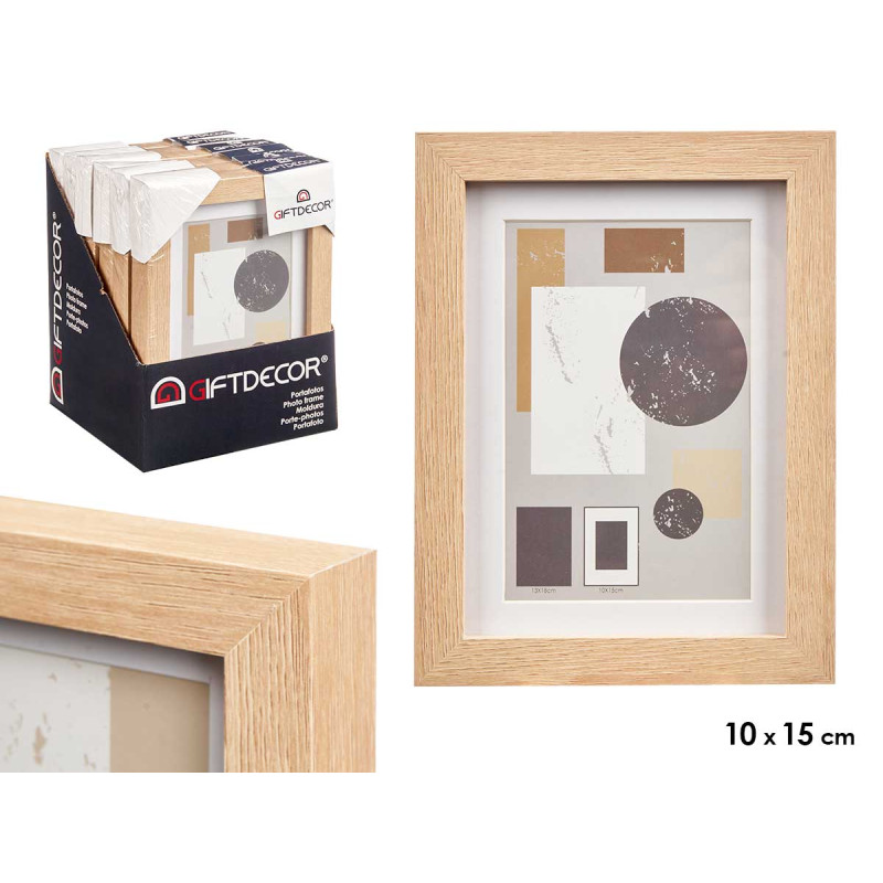 PORTAFOTO PARED MADERA PASPARTU 10X15CM NATURAL