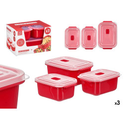 SET 3 MARMITAS VERMELHAS MICROONDAS ABERTURA 1L 2L