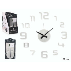 HORLOGE AUTOCOLLANT 35 CM ARGENT SATINÉ
