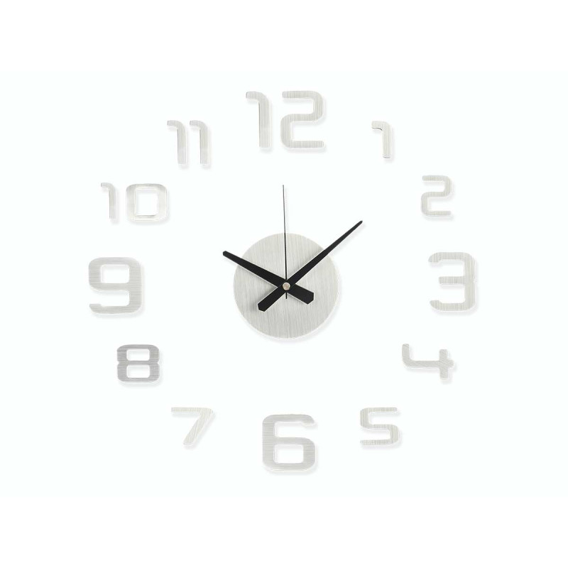 HORLOGE AUTOCOLLANT 35 CM ARGENT SATINÉ
