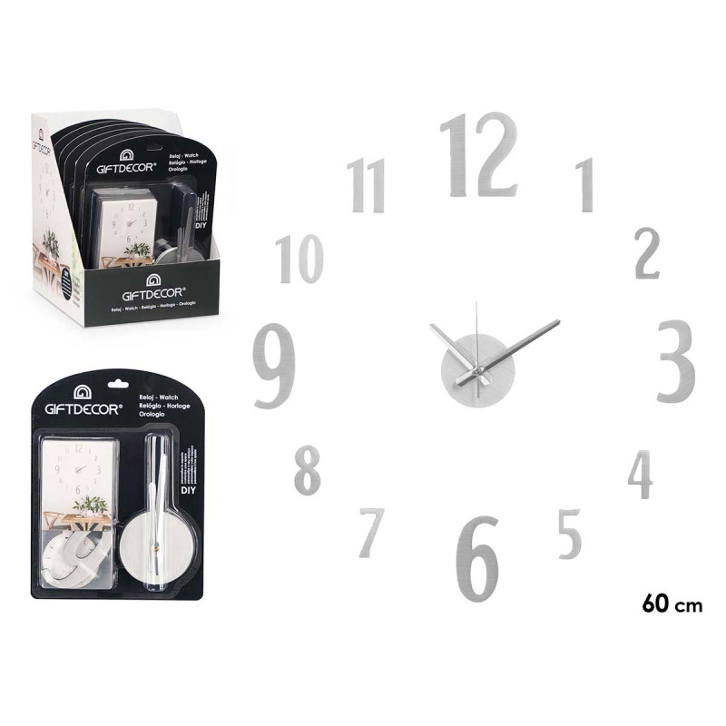 RELOJ PEGATINA 60 CM NUMEROS SATINADO PLATA 