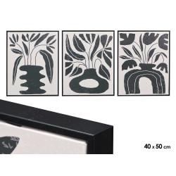 WHITE CANVA FRAME BLACK VASES ASSORTED 3