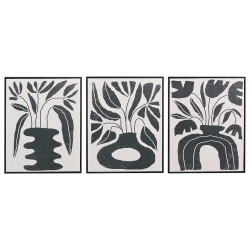 WHITE CANVA FRAME BLACK VASES ASSORTED 3