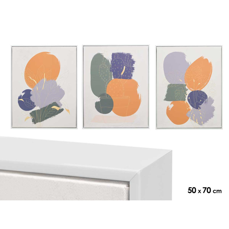 TABLEAU TOILE CADRE BLANC CERCLES ASSORT 3 40X70
