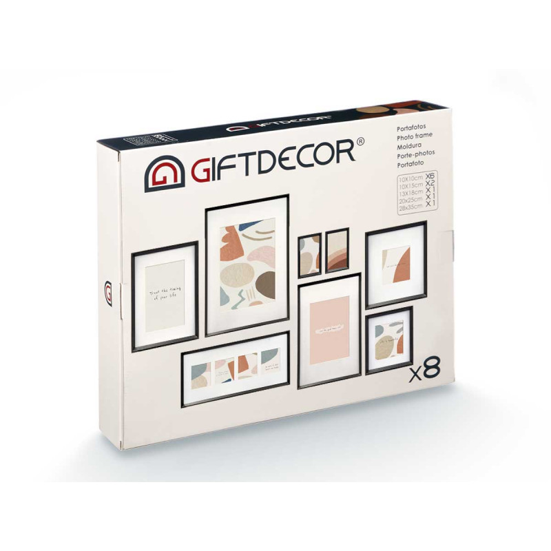 SET 8 CADRE PHOTO MURAL AVEC PASSE-PARTOUT NOIR