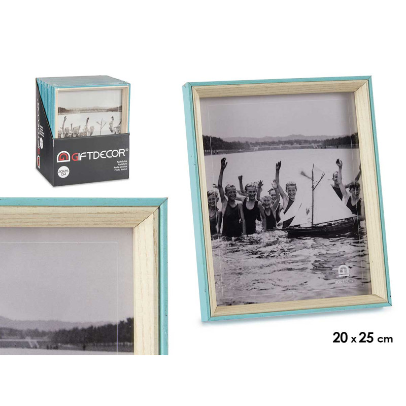 PORTEPHOTOS BOIS 20X25 BLEU ET BLANC
