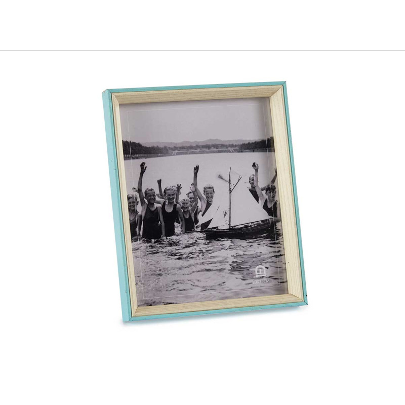 PORTEPHOTOS BOIS 20X25 BLEU ET BLANC