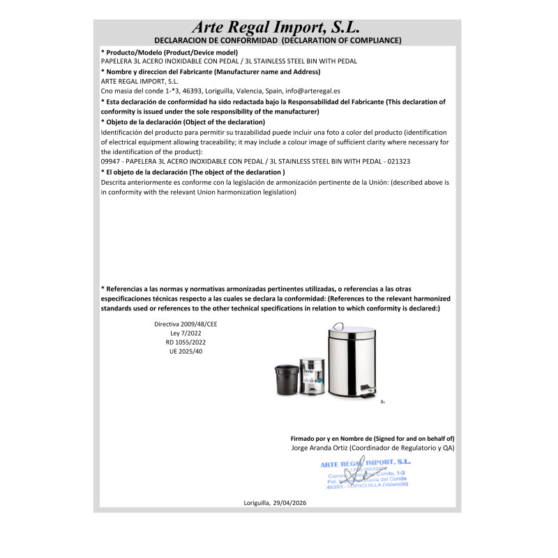 BIDONE 3L ACCIAIO INOX CON PEDALE