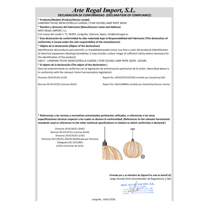 LAMPADA SOFFITTO 30CM STELLA CORDA