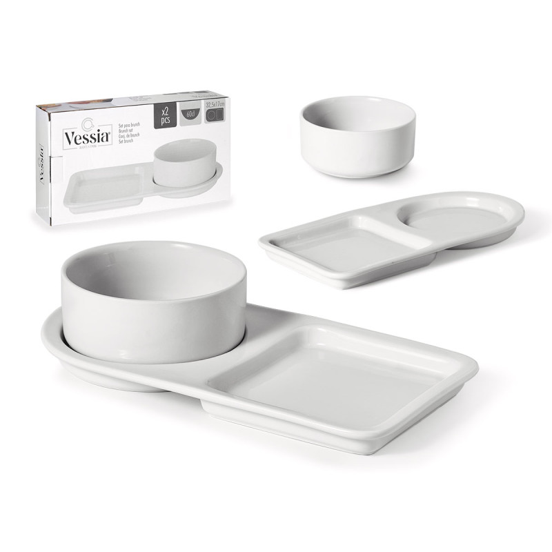 SET 2 PZ CIOTOLA E PIATTO  PORCELLANA BRUNCH
