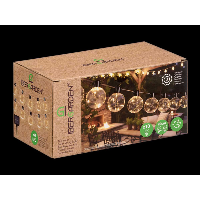 BANDEAU SOLAIRE 10 GROSSES AMPOULES LUMIÈRE CHAUDE