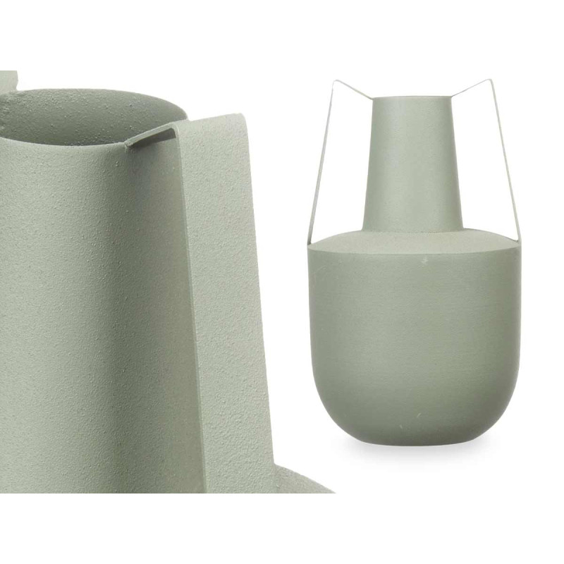 VASE ACIER DOUBLE ANSE VERT PASTEL