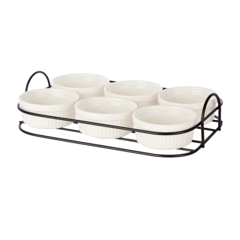 SET 6 PZ APERITIVO CON SUPPORTO IN PORCELLANA