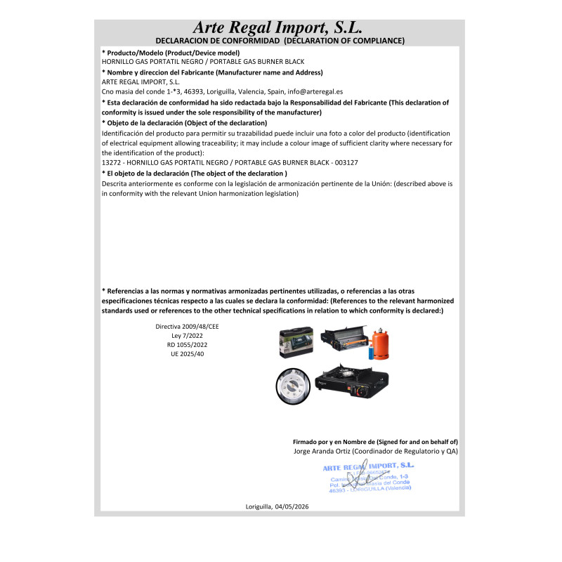 BRULEUR A GAZ PORTABLE NOIR