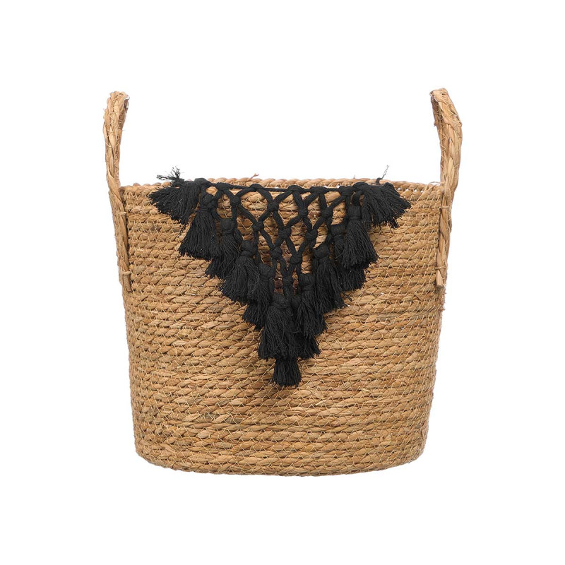 PORTAVASI VIMINI  MACRAMÈ POMPON NERO GRANDE