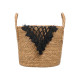 Large black macrame wicker planter with pom-pom