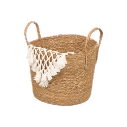 PORTAVASI VIMINI  MACRAMÈ POMPON BIANCO GRANDE