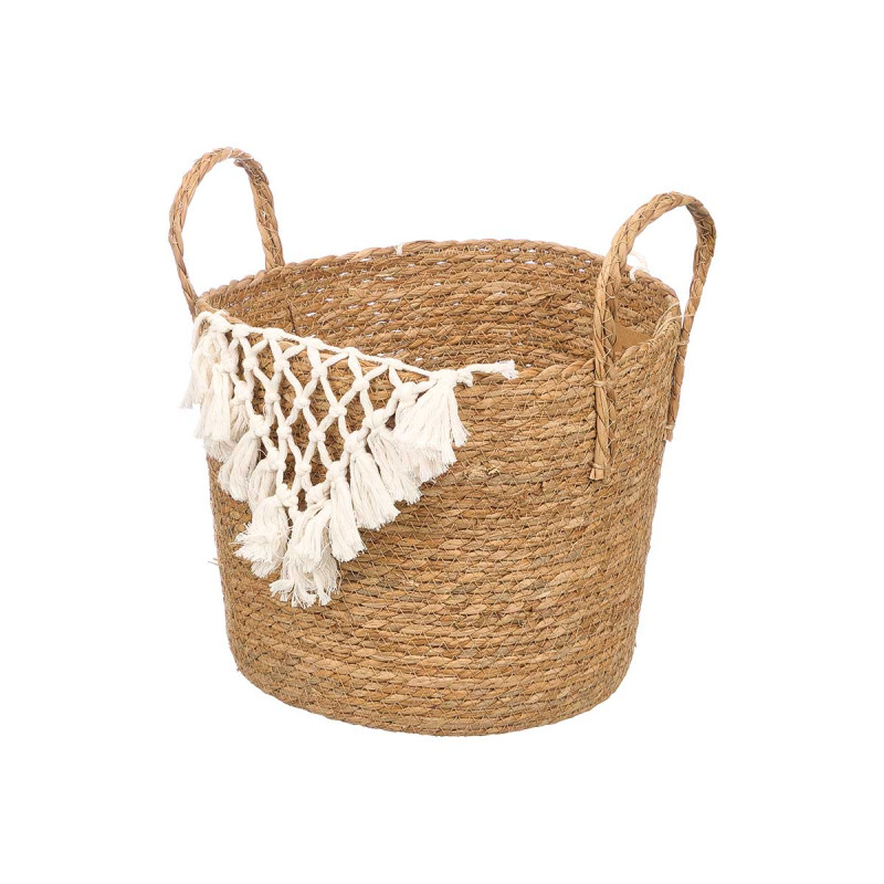PORTAVASI VIMINI  MACRAMÈ POMPON BIANCO GRANDE