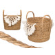 SMALL WHITE MACRAME WICKER PLANTER WITH POM-POM