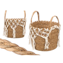 GRAND PANIER FLEURS EN OSIER MACRAMÉ SUSPENDU B