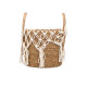 LARGE WHITE HANGING MACRAME WICKER PLANTER