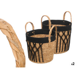 Set of 2 black-rim planters