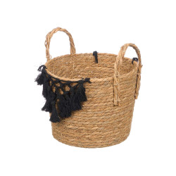 PORTAVASI VIMINI  MACRAMÈ POMPON NERO PICCOLO